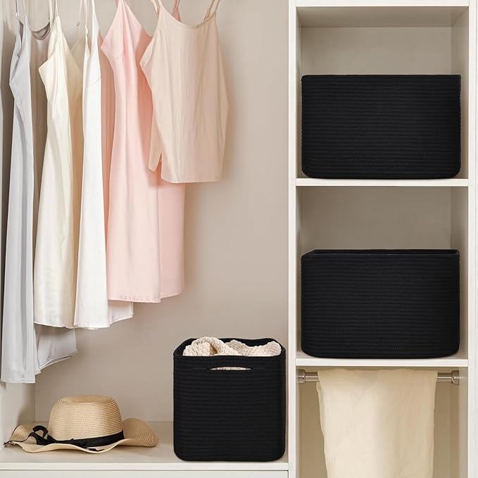 Woven Storage Baskets, Baskets for Organizing, 3 Pack Woven Basket for Storage, Storage Baskets for Shelf, Towel, Toy, Book, Closet, Baby 15"×10"×9"