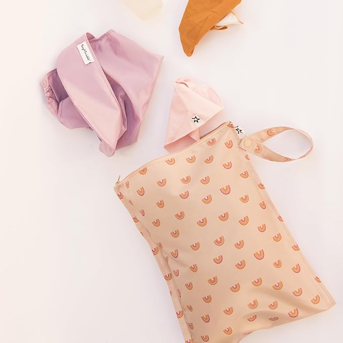 Tiny Twinkle Mess Proof Wet Bags | 2-Pack Reusable Waterproof Wet Bags for Swimsuits | Baby Clothes | Travel & Diaper Bag (Boho Rainbow)
