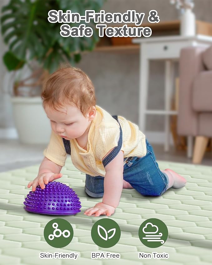 Premium Foam Baby Play Mat 71" x 59" with Removable Cover, Extra Thick Padding Playpen Mat, Non-Slip Floor Mat, Stylish & Easy to Clean for Crawling Baby, Infants & Toddlers, Green