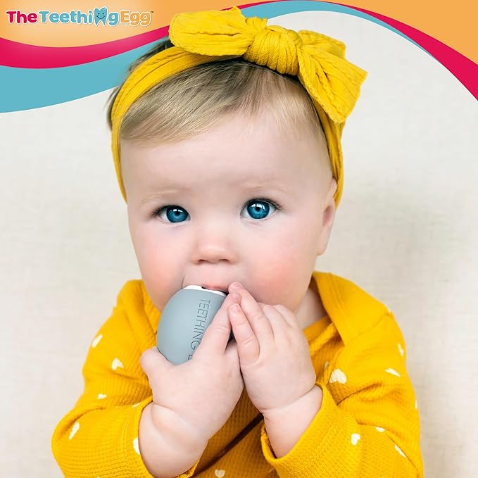 The Teething Egg Baby Teether – Freezable Teething Toy for Babies 3–6 Months up to 18 Months – Made in USA, Food-Grade TPE, Gray