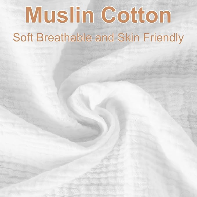 PET REJOIR 2 Pack Muslin Fitted Crib Sheets for Baby Girls & Boys-Neutral Breathable Crib Mattress Protector for Standard Crib Mattress (28"x 52")-Soft No Slip Toddler Cotton Bedding-Blush & White