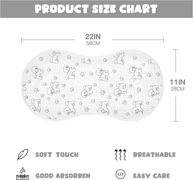 Qinllo 2 Pack Muslin Burp Cloths Cute Bichon Dog White Cotton Baby Burp Cloths Extra Absorbent and Soft Thick Burping Cloth for Baby Boys Girls 22x11 Inch