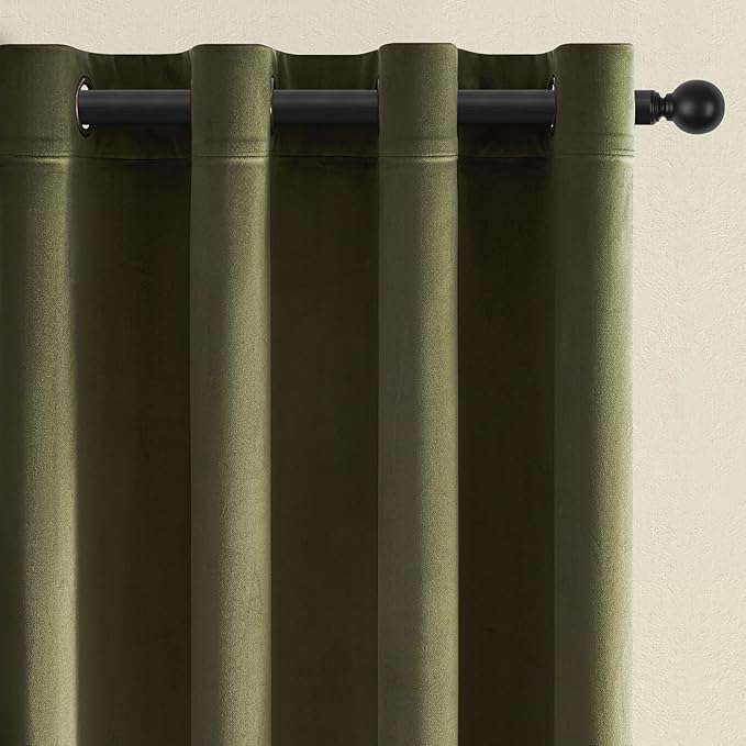 Topfinel 90 Inches Long Olive Green Curtains for Bedroom,Soft Velvet Pinch Pleat Heavy Light Blocking Forest Green Curtains,Room Darkening Modern Boemian Cool Unique Drapes 2 Panels Set