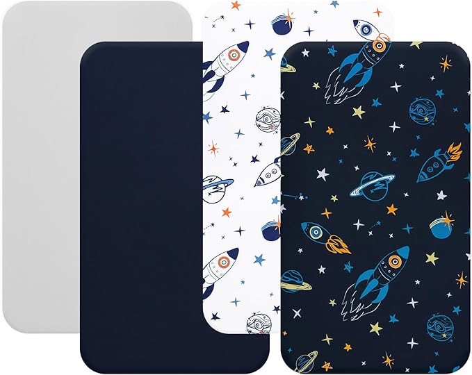 david's kids 4 Pack Fitted Crib Sheets, Ultra Soft Breathable Comfortable Baby Sheet Set for Boys Girls Neutral, 28x52 Inch Fits Standard Crib and Toddler Mattresses, Navy Space