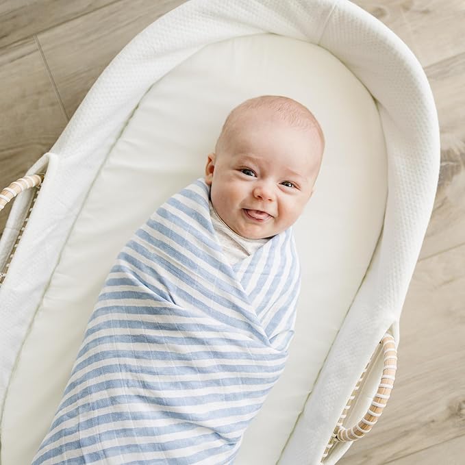 Featherhead™ 100% Cotton Muslin Swaddle Blankets for Baby Boy - Large 47”x 47” - Pre-Washed, Soft, & Breathable - Newborn Essential & Perfect Baby Registry Gift (4 Pack - Blue Foxes)