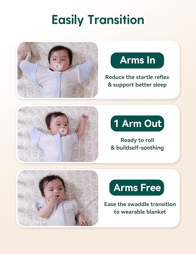 BABELIO Detachable Zip Sleeves Swaddle Temp-Sensing Baby Transitional Swaddle Arms Up 2-Way Zipper Sleep Sack Soft Blue