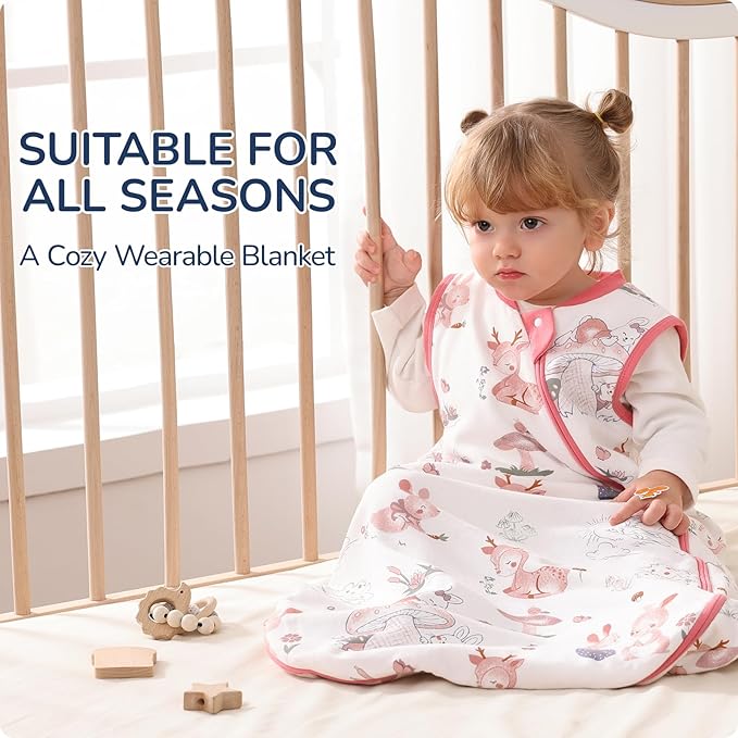 usbettas 1.0 Tog 2.5 Tog Baby Sleep Sack, 100% Cotton Baby Sleeping Bag 3-24M, 2-Way Zipper Baby Wearable Blanket