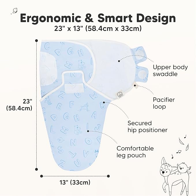 3-Pack Organic Baby Swaddle Sleep Sacks - Swaddles for Newborns, Infant 3-6 Months, Baby Girls, Boys, Soft & Snug Newborn Sleep Sack, Nursery Swaddling Blankets (ABC Land Cloud, Large)