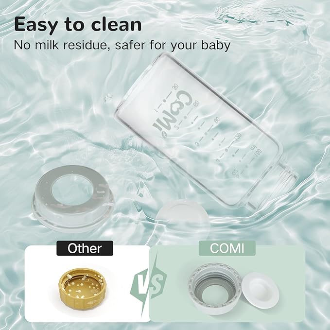 COMI Natural Glass Baby Bottle,Breastmilk Storage Bottle for Fridge,Wide Neck Breast Milk Container with Dome Cap,Fits Breast Pumps & Nipples,BPA Free,4PCS (6oz,4 Gray Lids)