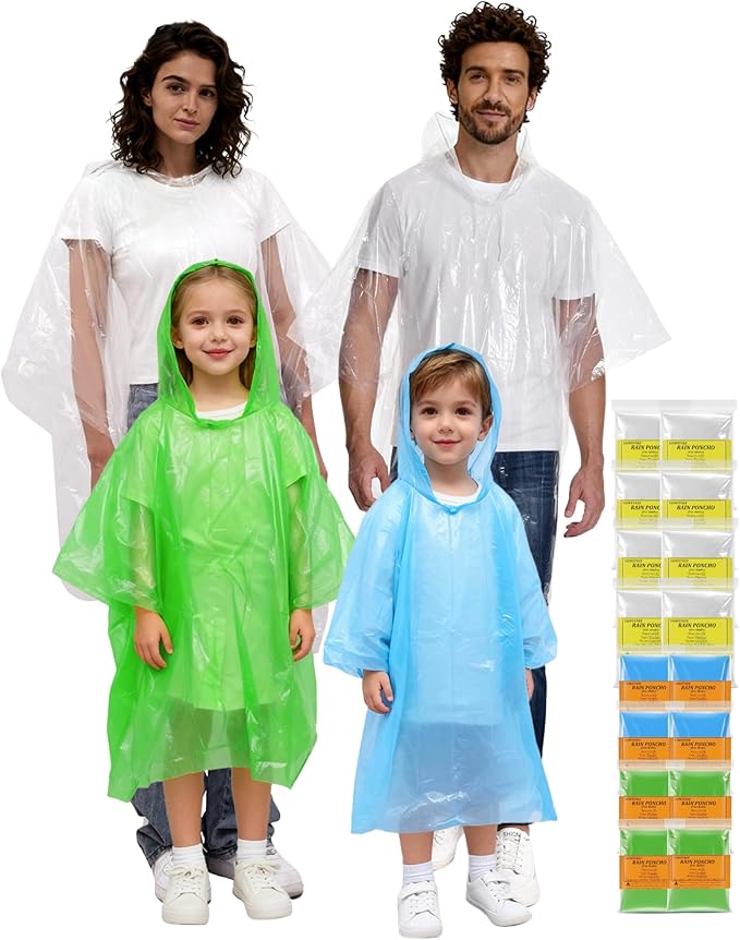 Rain Ponchos for Adults, Kids & Family - 4, 8, 9 & 16 Pack Options - Extra Thick, Tear-Resistant with Hood