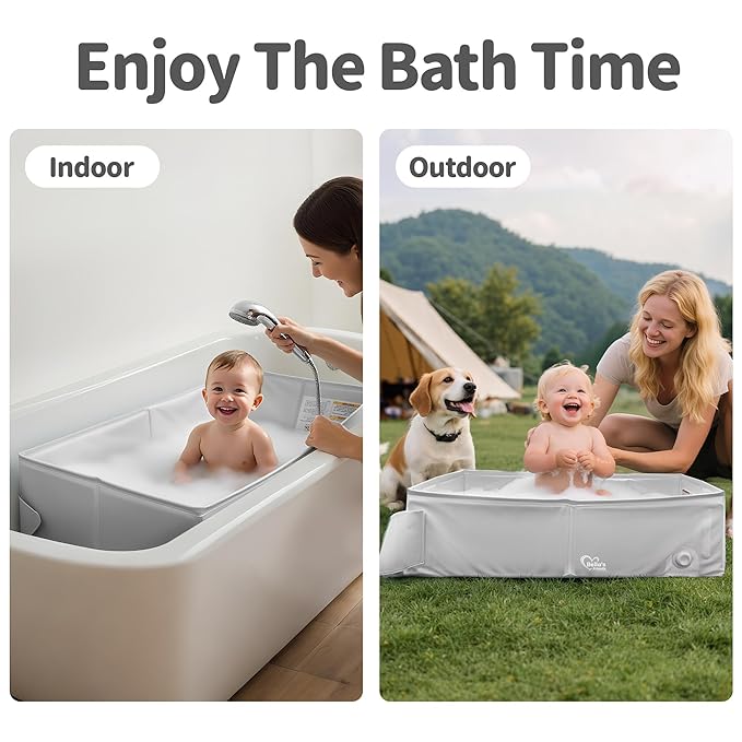 Baby Bathtub, Bath Essentials for Boys Girls, Collapsible & Portable Bathtub for 6M-3Y Infant Toddler, Baby Shower Gifts & Registry Search, Toddler Travel Essential for Beach, Hotel, Camping, Vacation