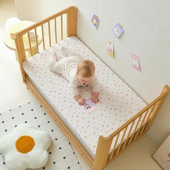 Muslin Crib Sheets for Girl Boy, 100% Cotton Neutral Baby Crib Sheets Fitted for Standard Crib Mattress, Soft and Breathable - 28"x 52", 2 Pack (Mushroom)