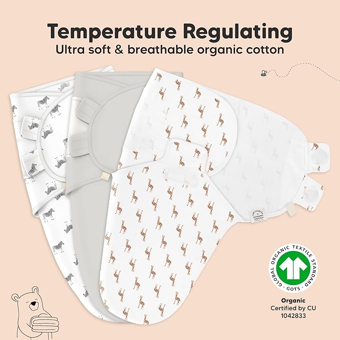 3-Pack Organic Baby Swaddle Sleep Sacks - Swaddles for Newborns, Infant 0-3 Months, Baby Girls, Boys, Soft & Snug Newborn Sleep Sack, Nursery Swaddling Blankets (The Wild)