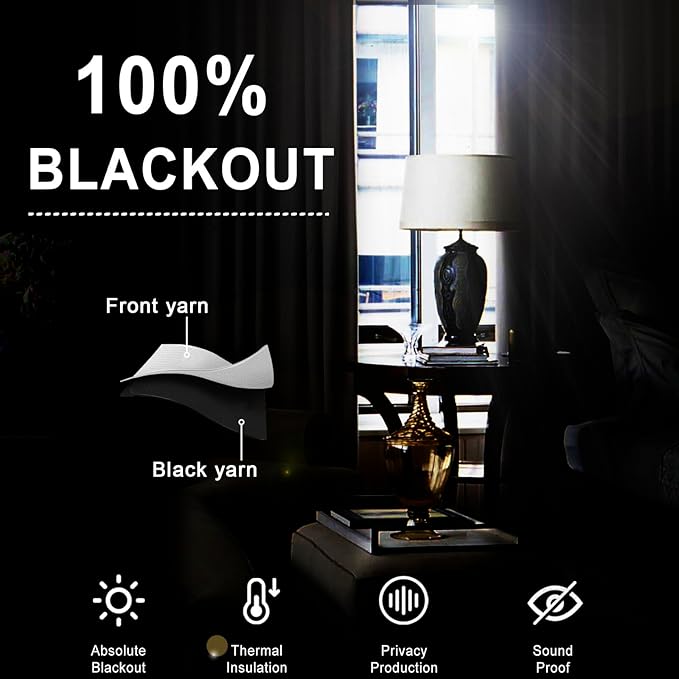 XWZO 100% Blackout Curtains with Tiebacks- 2 Thick Layers Completely Shaded Window Treatment Thermal Insulated Lined Drapes with Grommets for Bedroom/Laundry, Beige, W52 x L95, Set of 2 Panels