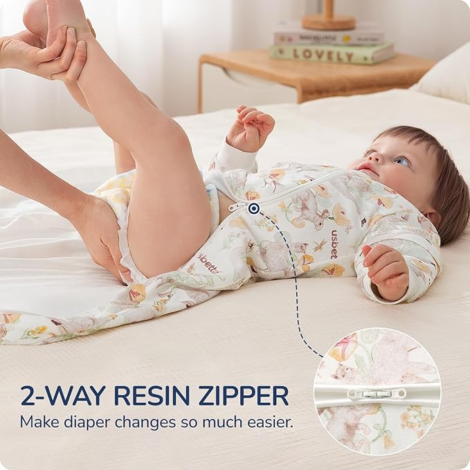 Baby Sleep Sack 6–12 Months, Cotton Sleep Sack with Detachable Long Sleeves, 1.0 TOG Wearable Blanket for Cooler Nights, 2-Way Zipper Toddler Sleeping Sack with Temperature Strip, Floral