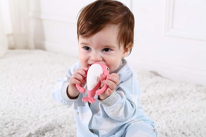 Smily Mia Narwhal Silicone Baby Teething Toys for 3-6 6-12 Months, Teething Relief Toys, Food Grade Silicone Teether Baby Toys, Sensory Toys for Teething Babies, Baby Essential, BPA Free, Pink