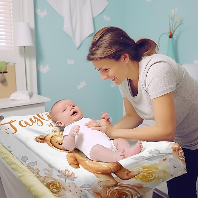 Custom Changing Pad Cover Set - Jersey Knit Ultra Soft Unisex Waterproof Diaper Changing Table Covers with Personalized Name for Baby Boys Girls - Comfy Cozy 2 Pcs Set Style13