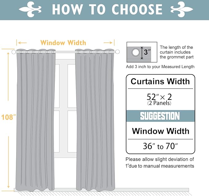 ChrisDowa 100% Blackout Curtains 108 inch Long for Bedroom with Black Liner, 2 Thick Layers Total Blackout Thermal Insulated Grommet Window Curtains 2 Panels Set (Light Grey, 52 x 108 Inch)