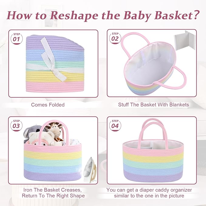 19L Baby Diaper Caddy Organizer, 16.8"x9.8"x9" Cotton Rope Diaper Basket, Changing Table Storage Caddy With Removable Divider, Baby Basket for Nursery, Car, Diapers, Baby Shower Gifts for Newborn