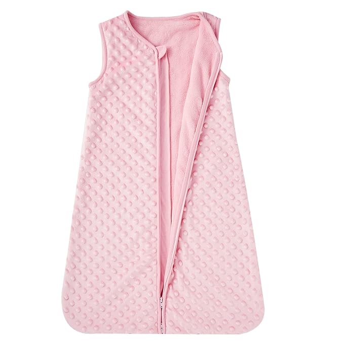DaysU Baby Sleep Sack with Plush Dots 6-12 Months, 2.5 TOG Sleeveless Baby Wearable Blanket with 2-Way Zipper, Sleeping Bag for Infant Newborn, Pink