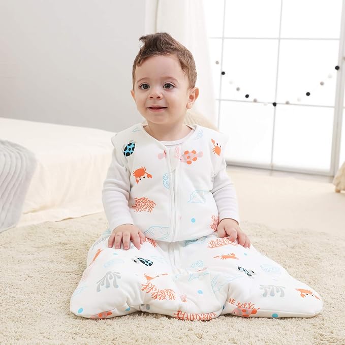 Mosebears Sleep Sack Baby Winter Wearable Blanket with 2-Way Zipper,2.5 TOG Cotton Sleep Sack Unisex (Ocean Animal, 6-12 Months)