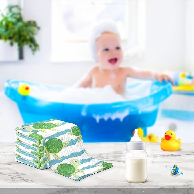 vvfelixl Baby Muslin Washcloths Cute Characters Green Turtles Baby Burp Cloths Cotton Baby Face Towel for Newborn Infants Boys Girls Soft and Absorbent 11.8 X 11.8 in, 3 Pack