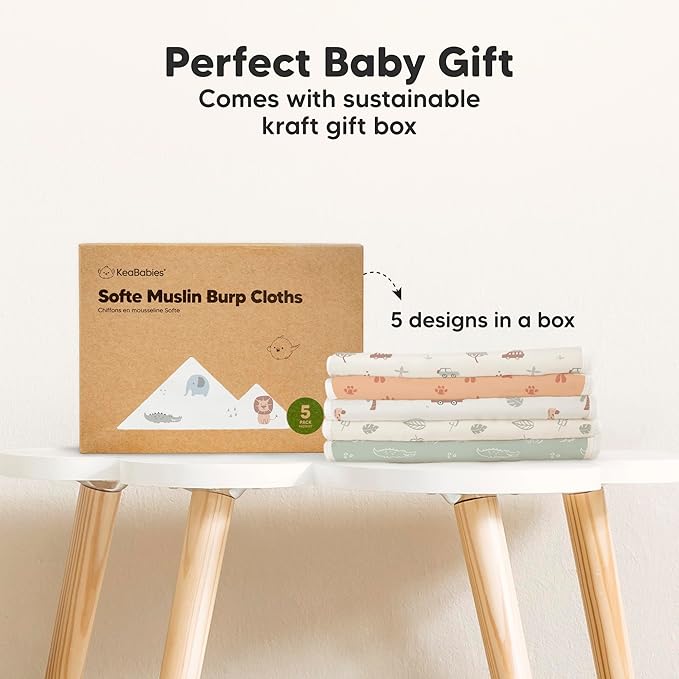 5-Pack Muslin Burp Cloths Baby Boy, Girl - Very Absorbent Baby Burp Cloth Rags, 8-Layers Viscose Derived from Bamboo Cotton Muslin Towel, Super Soft Spit Up Rags, No Shrink Washcloths (Fall Spores)
