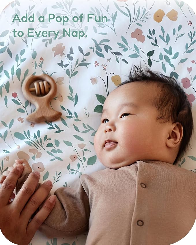 Pack and Play Sheets Fitted, Soft Green Leaf+Flower, Ultra Soft, Hypoallergenic and Breathable, 2 Pack for Baby Boys and Girls