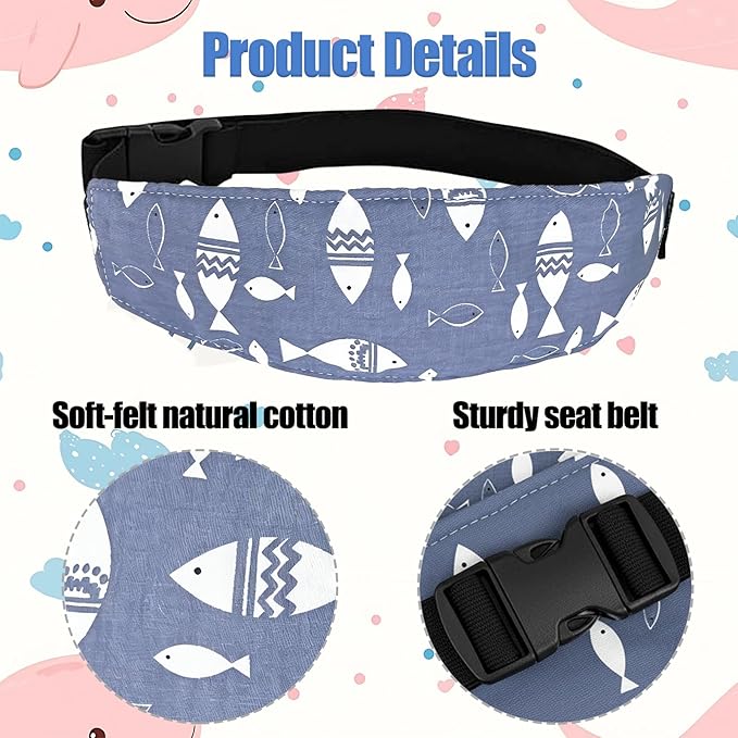 2 Pcs Baby Head Support for Car Seat, Carseat Head Support for Infant Toddler Kids Children Stroller Seat Neck Relief Head Band Sleeping Traveling (Waves and Fish)