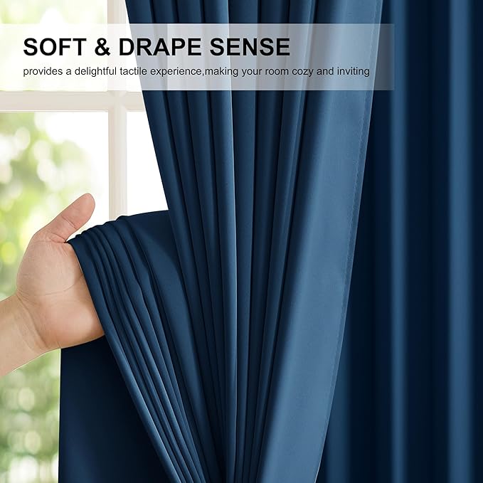 NICETOWN Moroccan Blue 100% Blackout Window Curtain Panels, Cold and Full Light Blocking Drapes with Black Liner for Nursery, 84 Inches Drop Thermal Insulated Draperies, 52 inches Wide, 2 Pieces