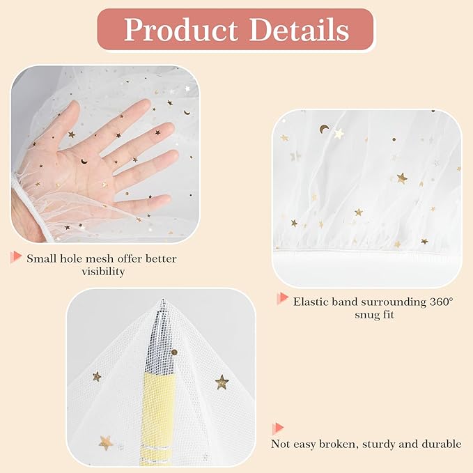 Baby Mosquito Net for Stroller, Perfect Bug Net for Stroller/Bassinets/Cradles/Playards/Pack N Plays and Portable Mini Crib, Durable Baby Insect Netting, White Star