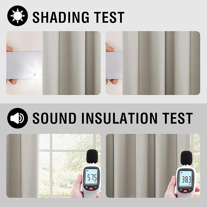 H.VERSAILTEX 100% Blackout Curtains for Bedroom Thermal Insulated Linen Textured Curtains Heat and Full Light Blocking Drapes Living Room Curtains 2 Panel Sets, 52x63 Inch, Heather Oatmeal(Not Solid)