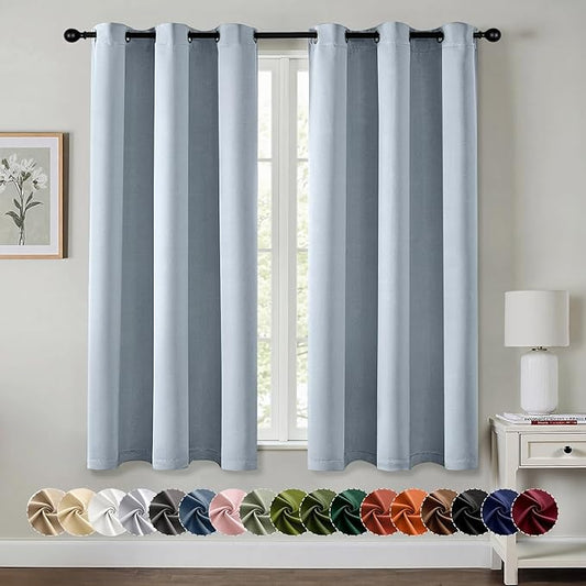 MIULEE Light Blue Blackout Curtains for Bedroom Living Room 45 Inches Long 2 Panels, Thermal Insulated Room Darkening Drapes Solid Grommet Noise Reduction Light Blocking Window Treatments 40x45 Inch