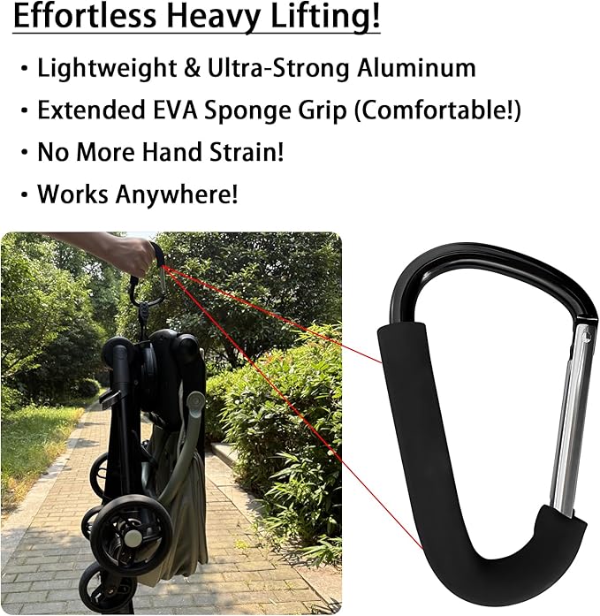 Large Aluminum Carabiner, Heavy-Duty Stroller Hooks for Hanging Bags and Shopping – Durable Multi-Purpose Carabiner Clips for Camping, Hiking, Travel, Outdoor Accessories