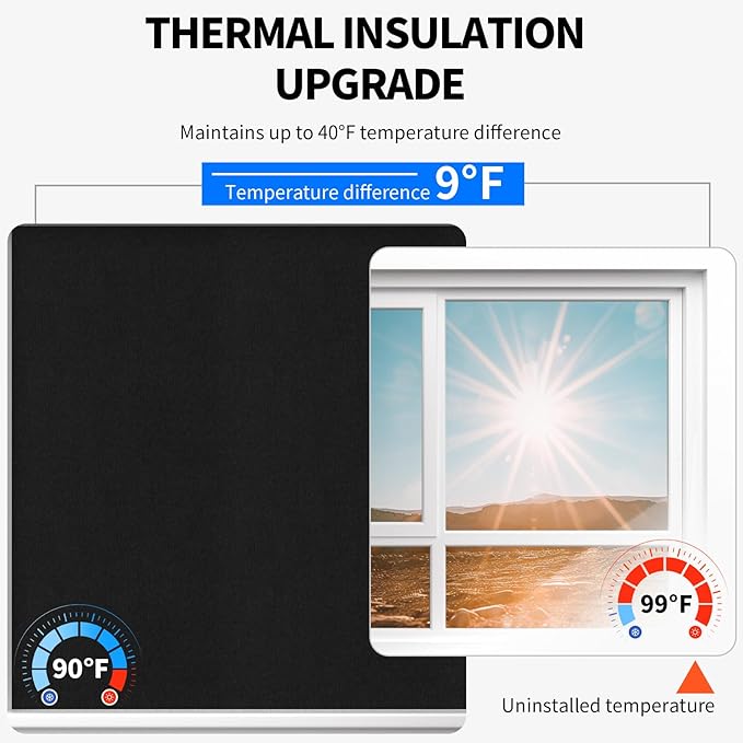 100% Upgraded Blackout Curtains for Bedroom, Rod-Free Hook&Loop Portable Blackout Shades for Travel, Black Out Window Cover No Drill Cuttable for Bedroom, Nursery, Media Room, Black, 57 * 39in