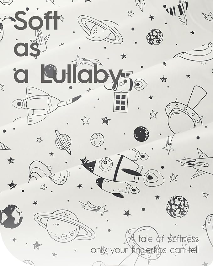 TOTBASIC Crib Sheet for Boy Girl, Premium Soft Jersey Knit Fitted Crib Sheet, Safe and Snug, Durable, Stylish Crib Sheet, 28''x52''x9'' Extra Deep Pocket, Night Space