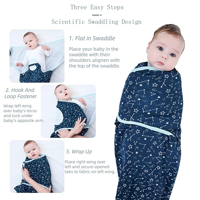insular Baby Swaddle Wrap, Swaddle Blanket for Newborn and Infant, Adjustable Swaddling Set for Boy and Girl, Soft Cotton Baby Sleep Sack 3 Pack, Space, Small(0-3 Month)