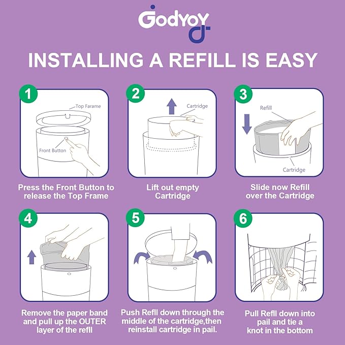 Refills Compatible with DEKOR MINI Diaper Pail Refills Bags | 4 Pack | Extra 20% Length Holds up to 1380 | Extra Thickness Powerful Odor Eliminate | Lavender Scent | Diaper Pail Refill Most Economical