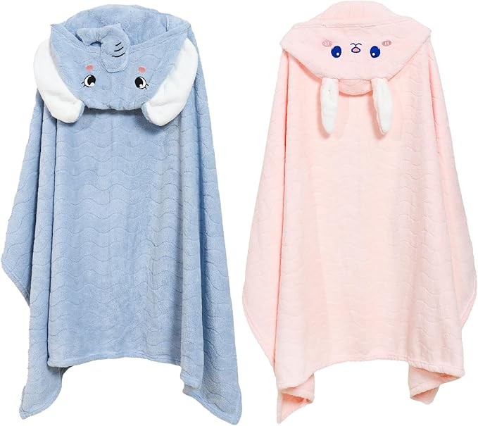 Toddler Hooded Bath Towel 31X47 Unisex Baby Bath Towels Absorbent Soft Boys Girls Bath Towel 2-Pack Bathrobe Kids Shower Towel Set Gift for Babies, Infant, Newborn Essential (Blue + Pink)