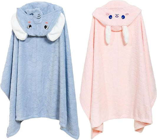 Toddler Hooded Bath Towel 31X47 Unisex Baby Bath Towels Absorbent Soft Boys Girls Bath Towel 2-Pack Bathrobe Kids Shower Towel Set Gift for Babies, Infant, Newborn Essential (Blue + Pink)