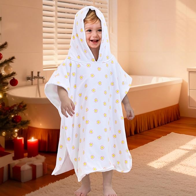 VOOVA & MOVAS Double-Layered Thick Toddler Poncho Towel with Hood (2-4 Years, 20x21 Inches) | Ultra Soft & Absorbent Cotton | Toddler Bath Towel for Swimming, Beach, Shower & Winter