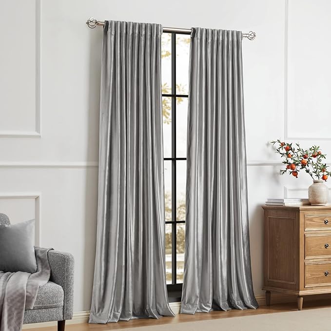 PRIMROSE Light Grey Curtains 102 inch for Living Room,2 Panels Drapes Blackout Rod Pocket Back Tab Window Treatment Room Darkening Thick Decorative Curtains for Bedroom