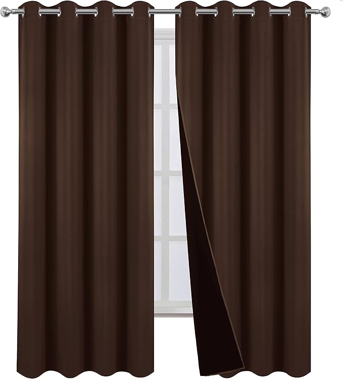 LEMOMO 100% Blackout Curtains 66 x 84 Inch Chocolate Brown Curtains 2 Panels Darkening Thermal Insulated Bedroom Curtains