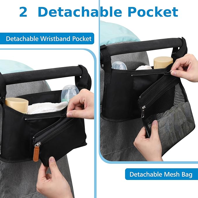 Accmor Universal Stroller Organizer with Detachable Phone Bag and Diaper Pocket, Stroller Bag Caddy Organizer Stroller Accessories for Uppababy, Baby Jogger, Nuna, Doona, Britax Strollers