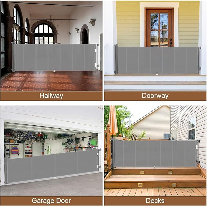 100 inch Retractable Baby Gates 42 inch Tall, Retractable Gate with Reinforced Strip Design to Prevent Crawling Through, 8 FT Extra Wide Retractable Dog Gate for Indoor/Outdoor