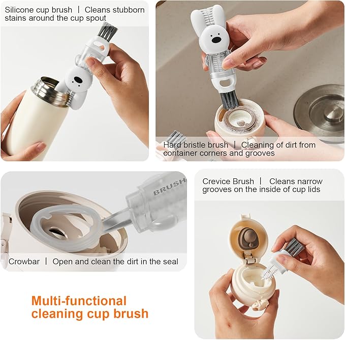 4 in 1 Cup Lid Cleaning Brush, 3 in 1 Bottle Brush, Cup Crevice Cleaning Tools, Easy to Clean and Storage, ABS+Silicone Cup Lid Gap Cleaner, Portable Multifunctional Bottle Cleaning Brush (3Pcs)