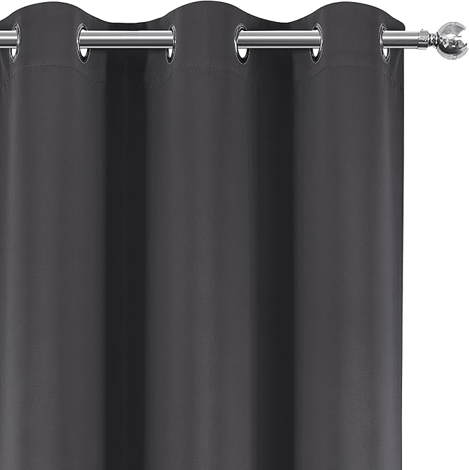 LEMOMO 100% Blackout Curtains 42 x 63 Inch Dark Grey Curtains 2 Panels Darkening Thermal Insulated Bedroom Curtains