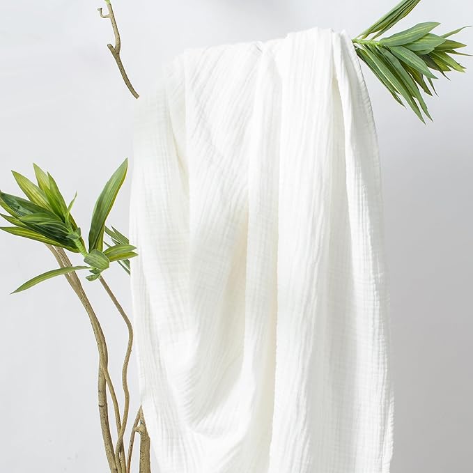 Carriediosa 100% Cotton Muslin Throw Blanket 50" X 70" Throw XL Size，4-Layers Summer Gauze Throws for Bed Couch，Soft Lightweight Breathable Linen Blankets Bedspread for Adults All Season，White