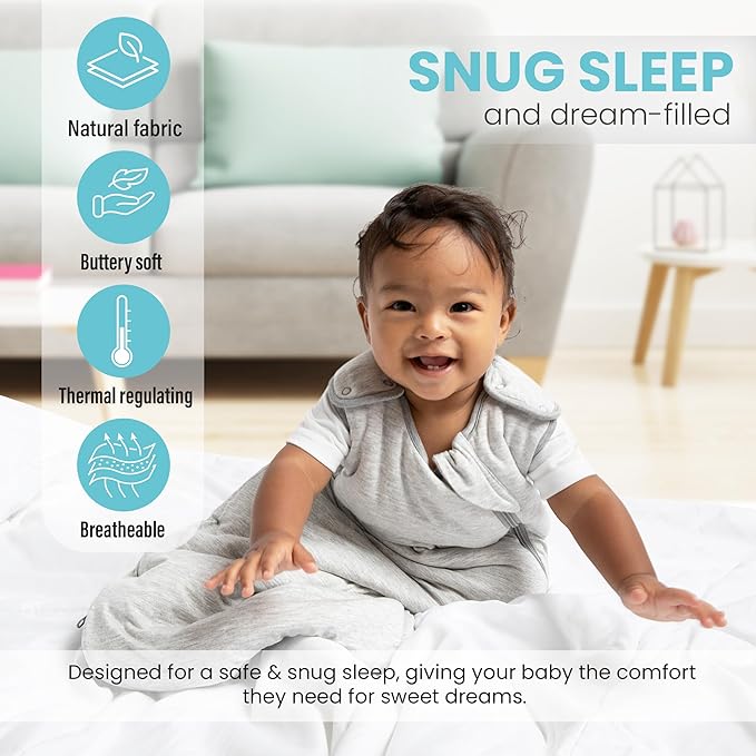 Cozy Seal Rayon Made from Bamboo Sleep Sack 1.0 TOG 0-6 Months Unisex Baby Sleeping Bag with 2-Way Zipper Breathable Wearable Blanket Baby
