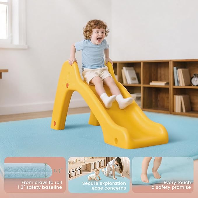 PapaMama Baby Play Mat,1.3" Thick Memory Foam 50x50 Soft Velvet Playpen Mat for Kids,Infants,Toddlers,Tummy Time Crawling Mats with Non-Slip Bottom,Yoga,Tatami,Nursery Rug(Sky Blue)